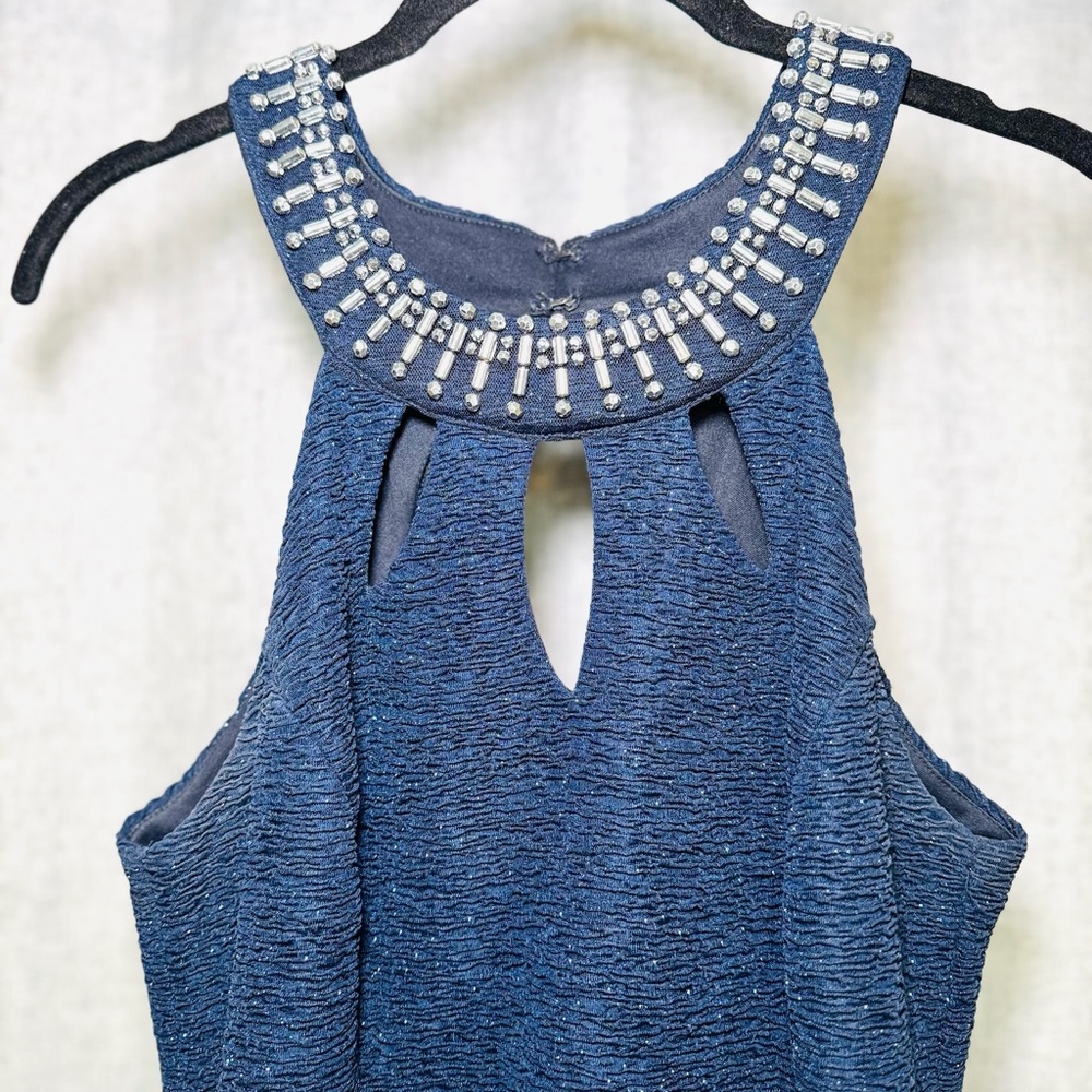 Betsy & Adam Dress Womens Size 10 Blue Beaded Sparkly Sleeveless Cocktail Prom